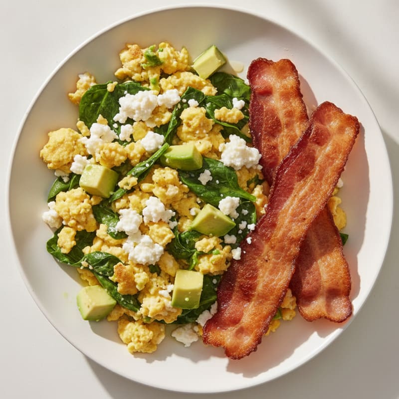 Cottage Cheese Scramble with Spinach and Turkey Bacon
