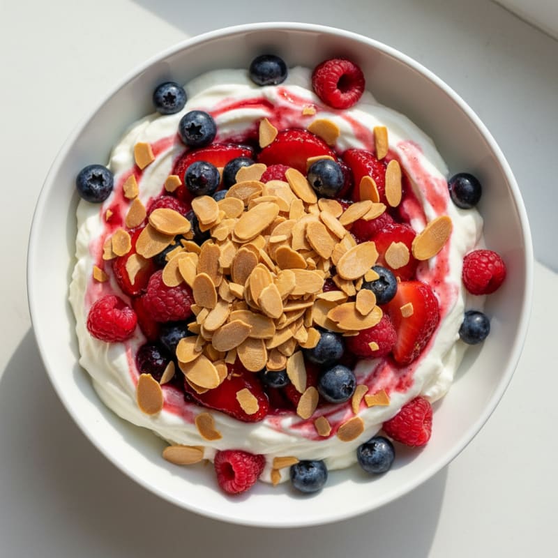 Greek Yogurt Protein Parfait with Mixed Berries and Almonds