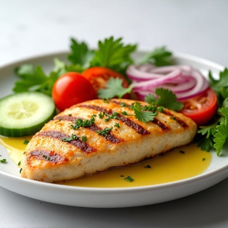 Grilled Chicken Breast with Cucumber Tomato Salad