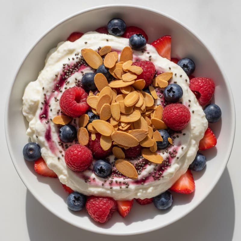 Greek Yogurt Protein Parfait with Mixed Berries and Almonds
