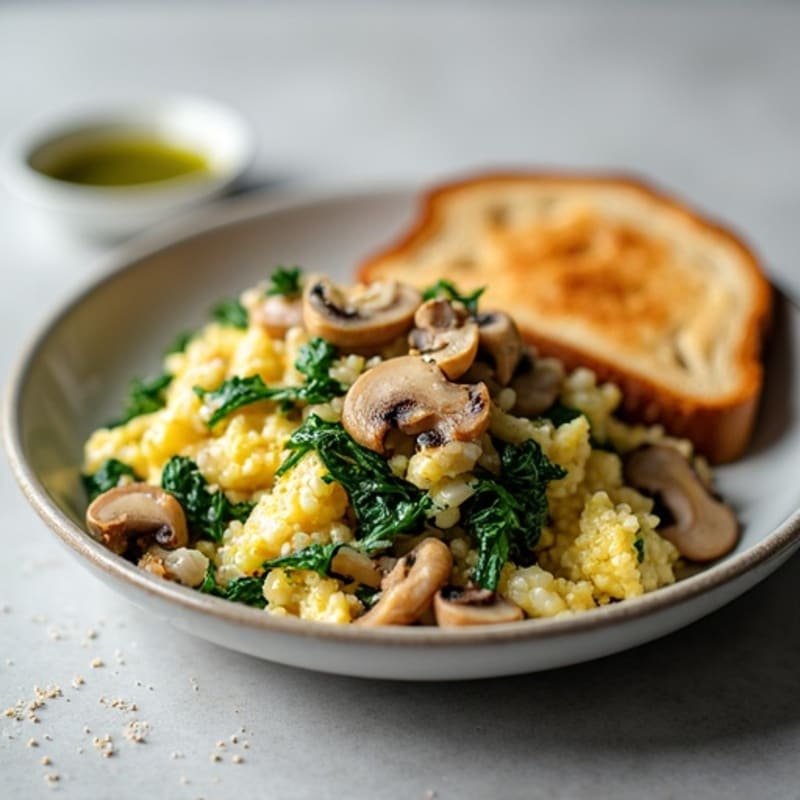 Egg White and Turkey Spinach Scramble with Sautéed Mushrooms