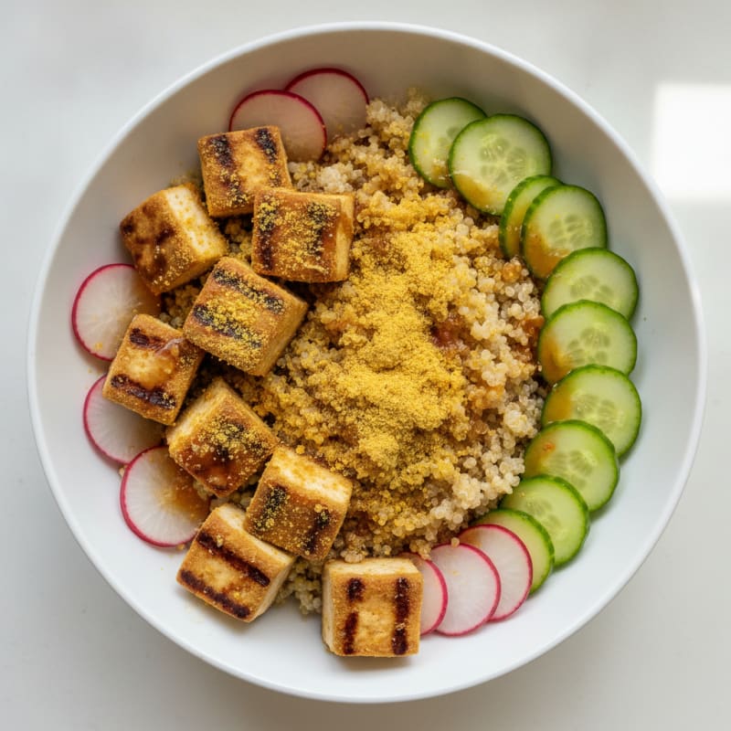 Seared Tofu and Quinoa Bowl with Crunchy Vegetables