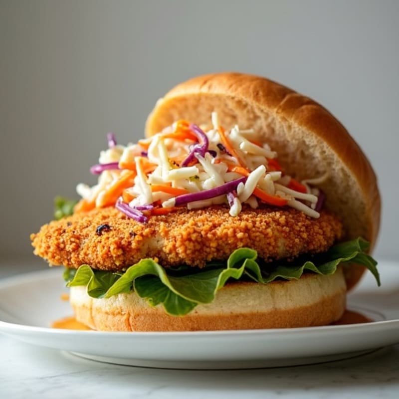 Crispy Baked Chicken Sandwich with Tangy Slaw