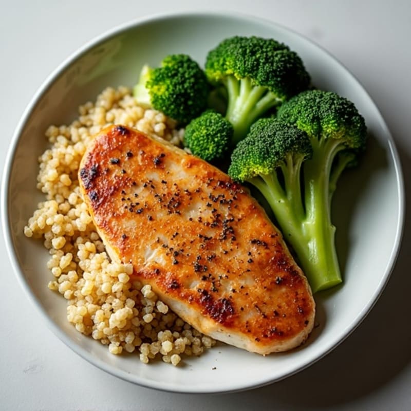 Seared Chicken Breast with Crunchy Quinoa and Roasted Broccoli