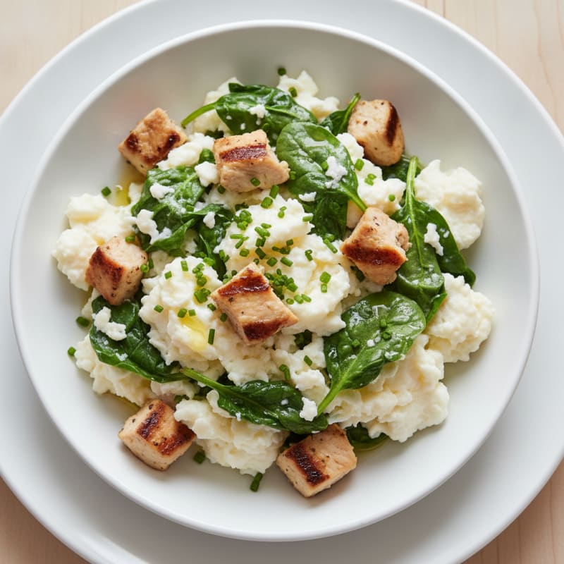 Egg White and Spinach Scramble with Grilled Turkey