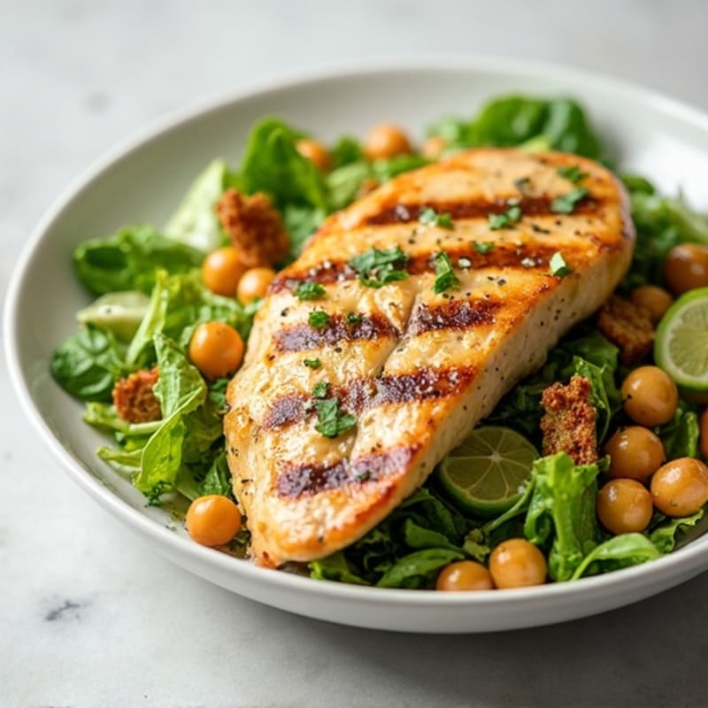 Herb-Grilled Chicken Caesar with Crispy Chickpea Croutons