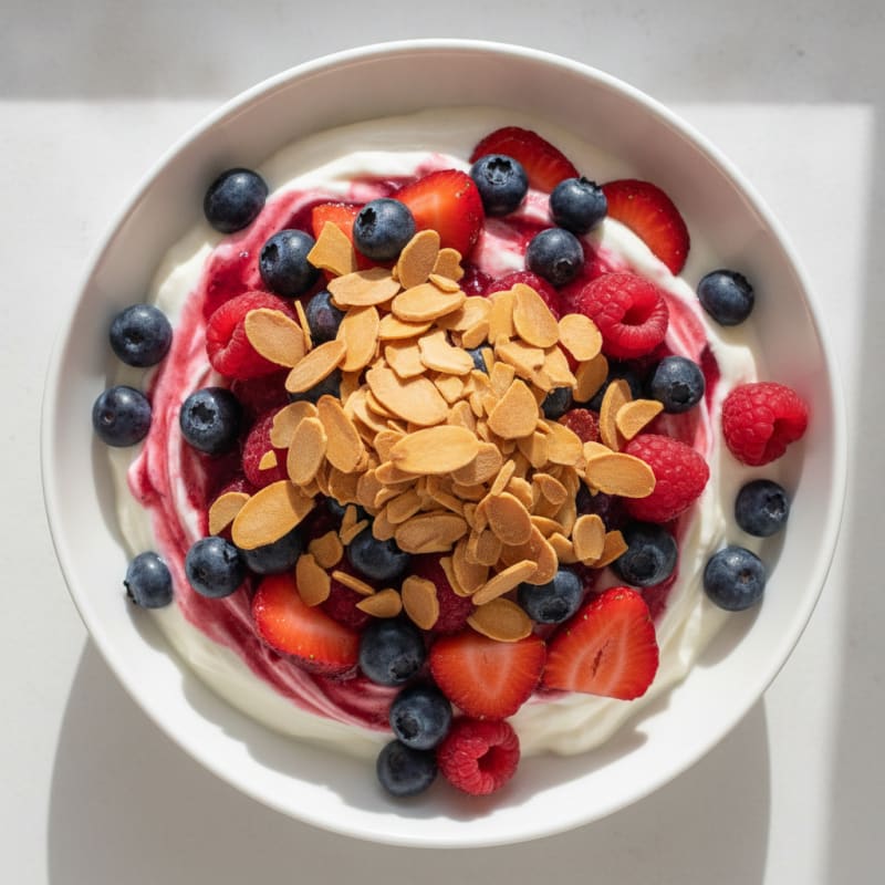 Greek Yogurt Protein Parfait with Mixed Berries and Almonds