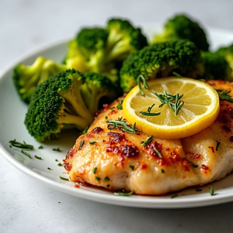 Crispy Lemon Herb Roasted Chicken with Roasted Broccoli