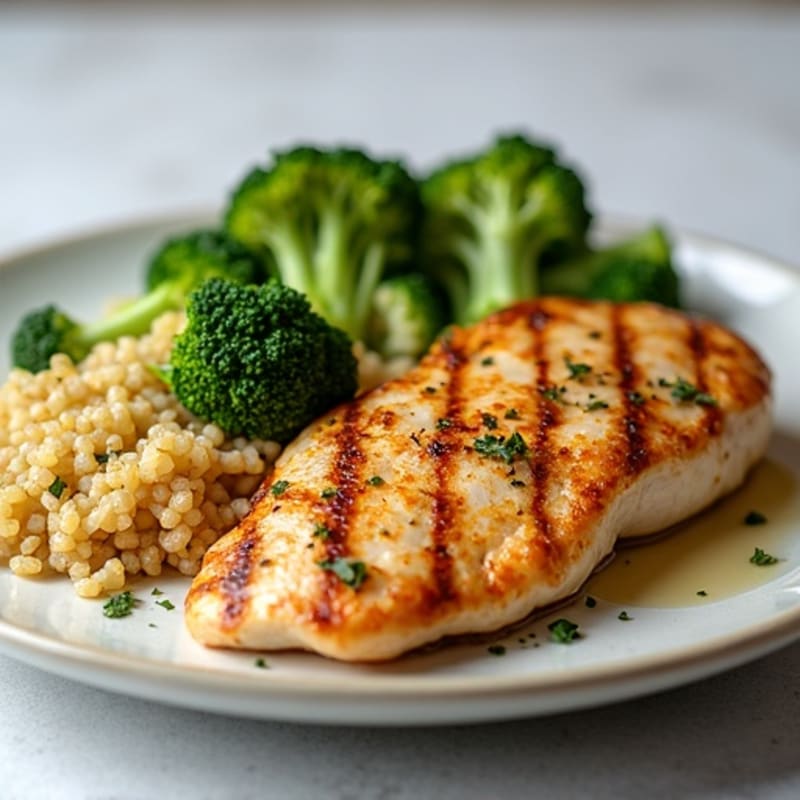 Grilled Chicken Breast with Roasted Broccoli and Quinoa
