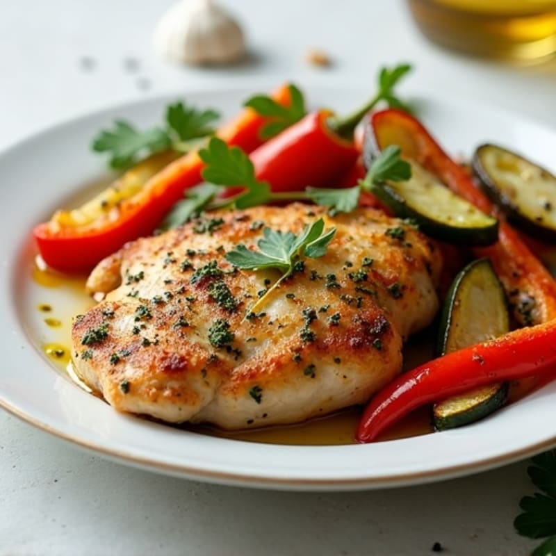 Herb-Crusted Pan Seared Chicken with Roasted Vegetables