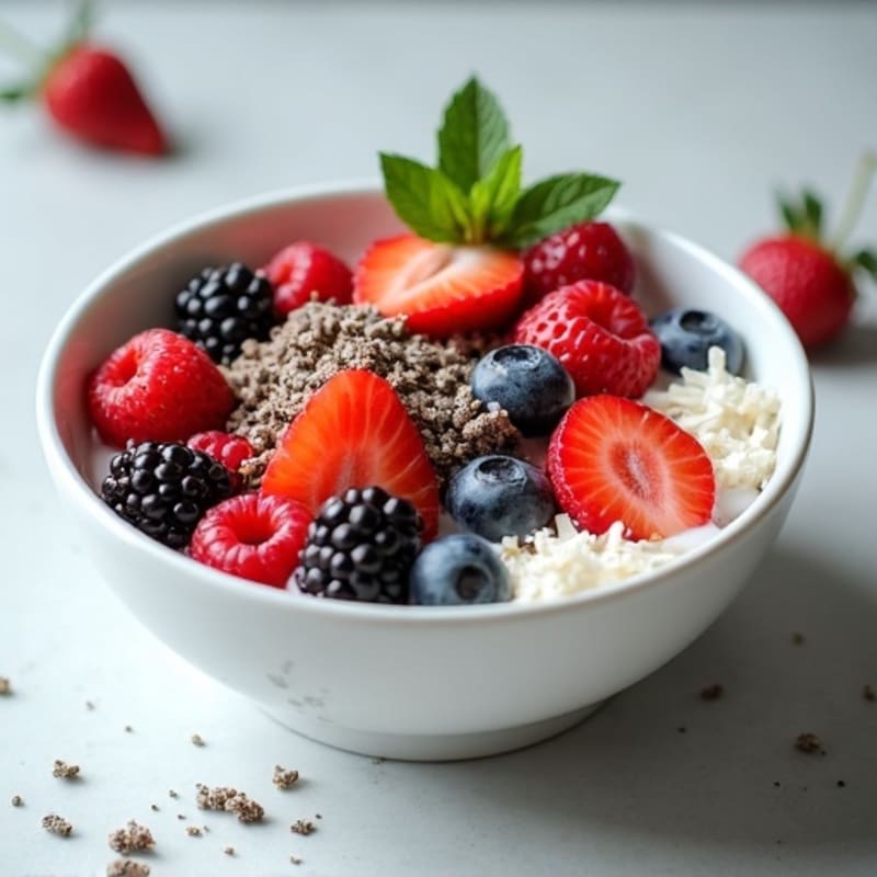 Fresh Berry-Coconut Breakfast Bowl with Chia Seeds