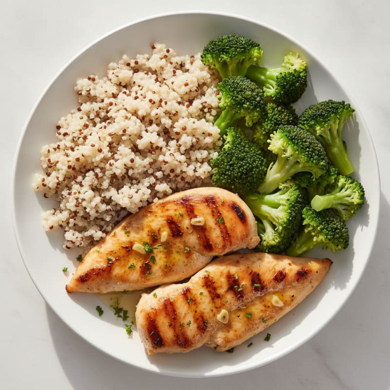 Grilled Chicken Breast with Steamed Broccoli and Quinoa