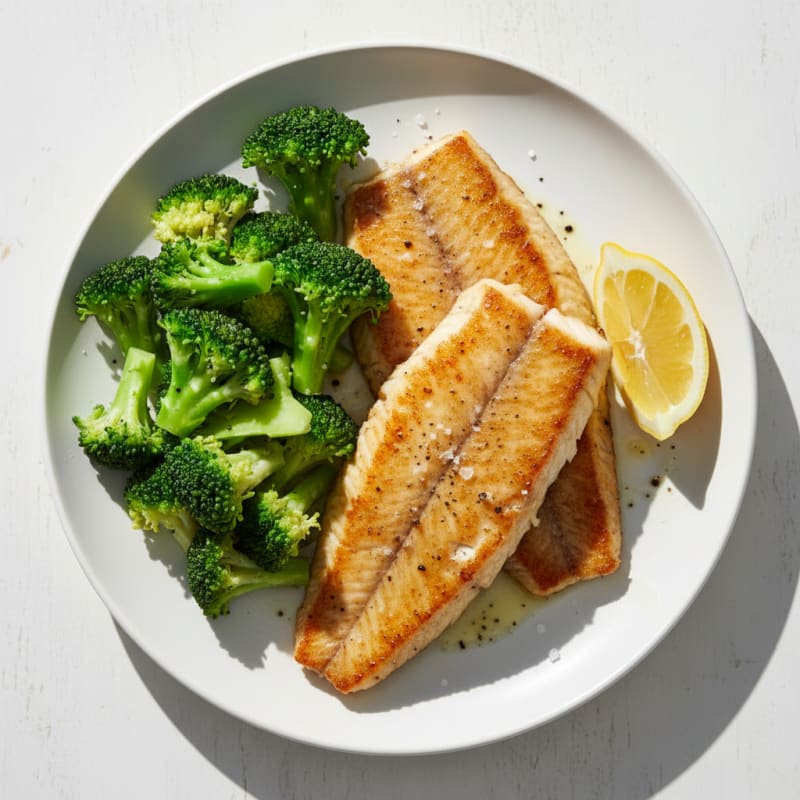 Seared Tilapia with Steamed Broccoli and Lemon