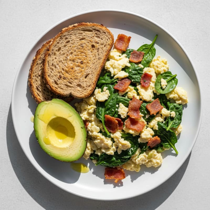Egg White Scramble with Spinach and Turkey Bacon