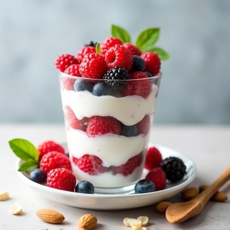 Greek Yogurt Protein Parfait with Mixed Berries and Almonds