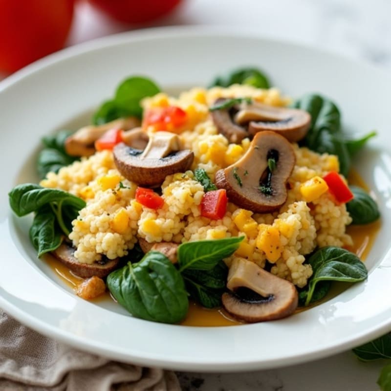 Egg White and Turkey Spinach Scramble with Sautéed Mushrooms