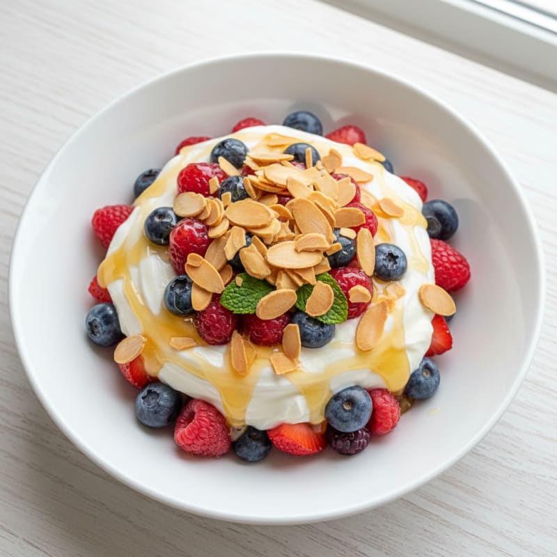 Greek Yogurt Parfait with Mixed Berries and Almonds