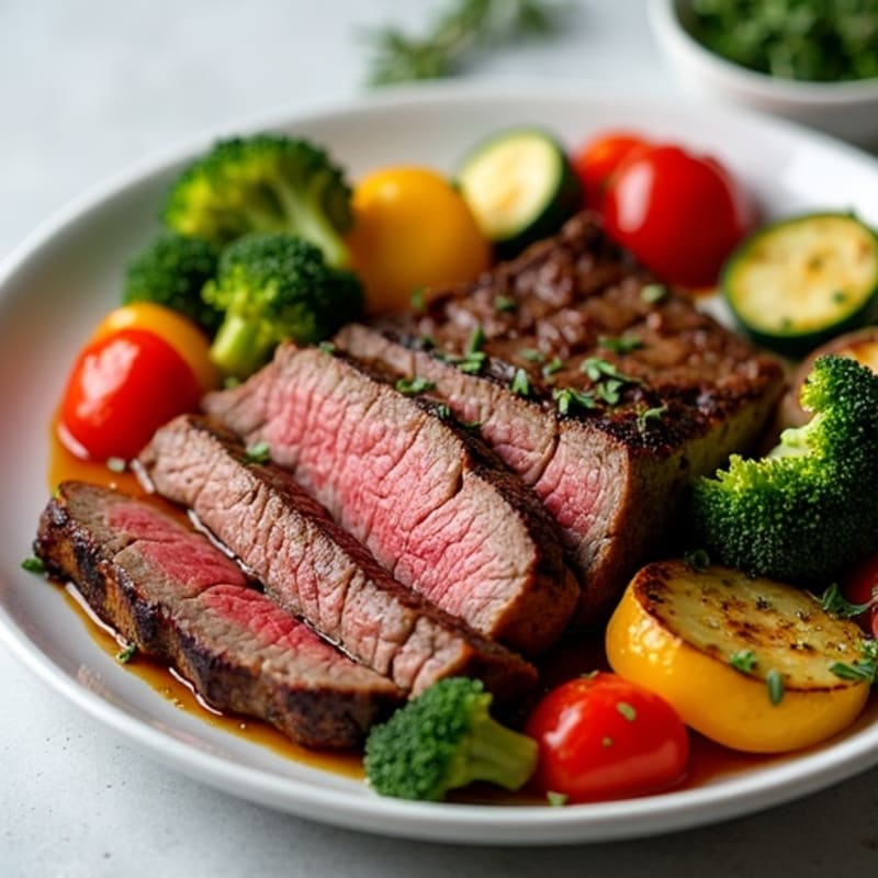 Lean Garlic Herb Roasted Beef with Crispy Roasted Vegetables