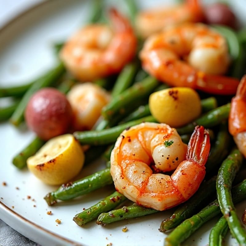 Spiced Shrimp and Potato Sheet Pan with Garlic Green Beans