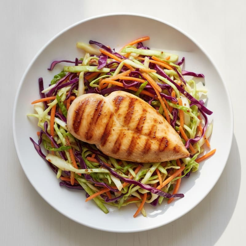 Grilled Chicken Breast with Crunchy Cabbage Slaw