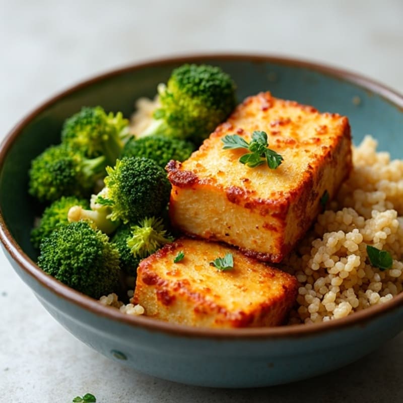 Crispy Baked Tofu with Roasted Broccoli and Quinoa