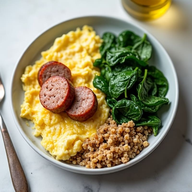 Egg White and Turkey Sausage Scramble with Spinach and Quinoa