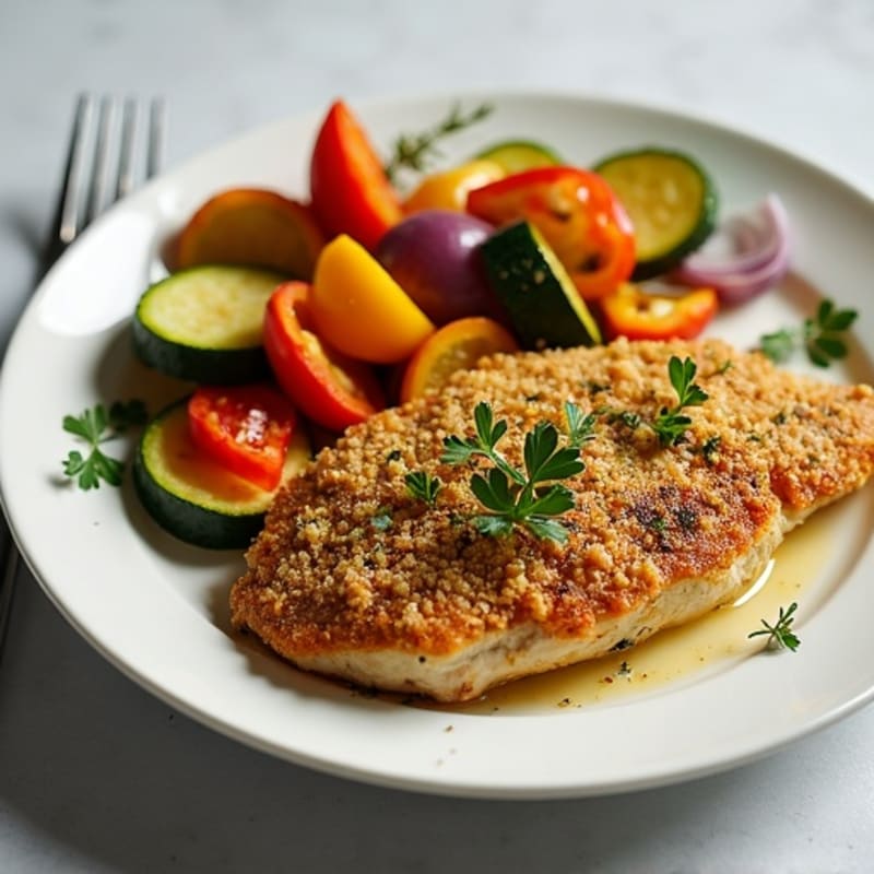 Herb-Crusted Pan Seared Chicken with Roasted Vegetables