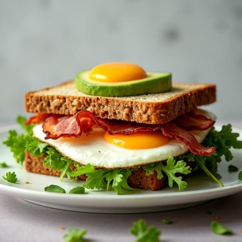 Avocado and Crispy Bacon Whole Grain Sandwich with Fresh Greens