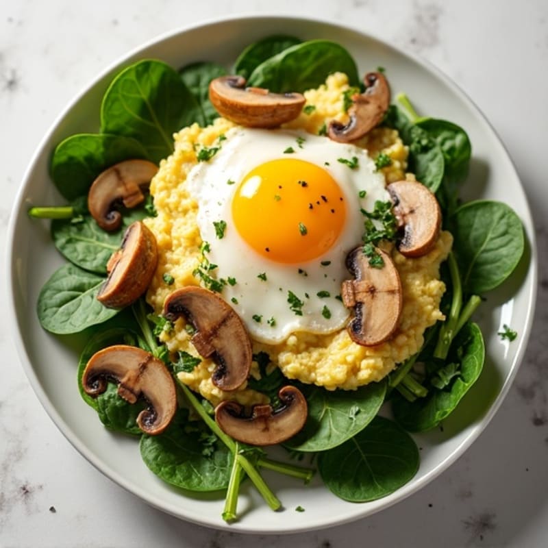Egg White Spinach Scramble with Sautéed Mushrooms