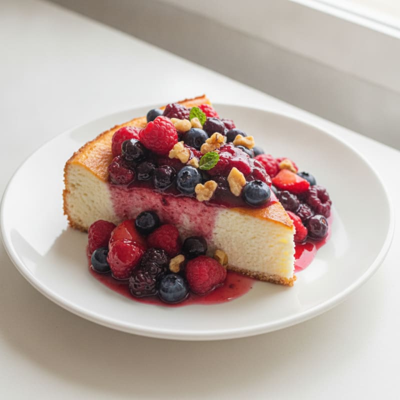 Greek Yogurt Protein Cheesecake with Mixed Berries