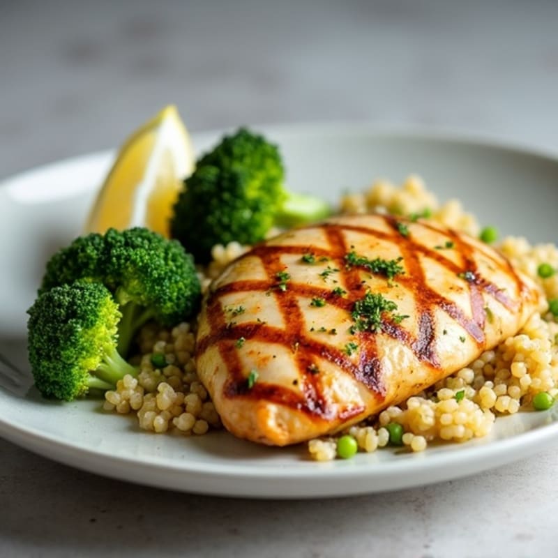 Grilled Chicken Breast with Roasted Broccoli and Quinoa