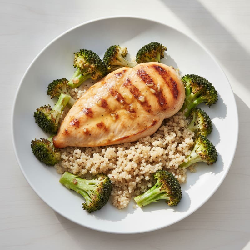 Grilled Chicken Breast with Quinoa and Roasted Broccoli
