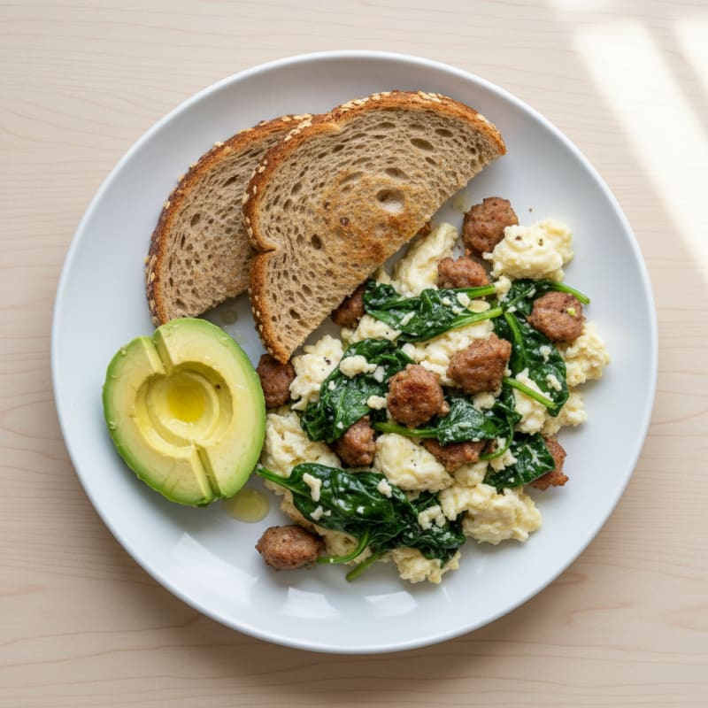 Egg White Scramble with Spinach and Turkey Sausage