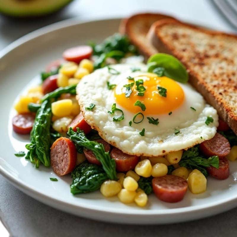 Egg White Scramble with Turkey Sausage and Sautéed Spinach