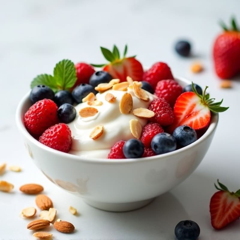 Creamy Greek Yogurt with Fresh Berries and Crunchy Almonds