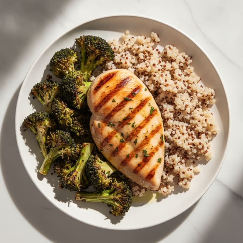 Grilled Chicken Breast with Quinoa and Roasted Broccoli