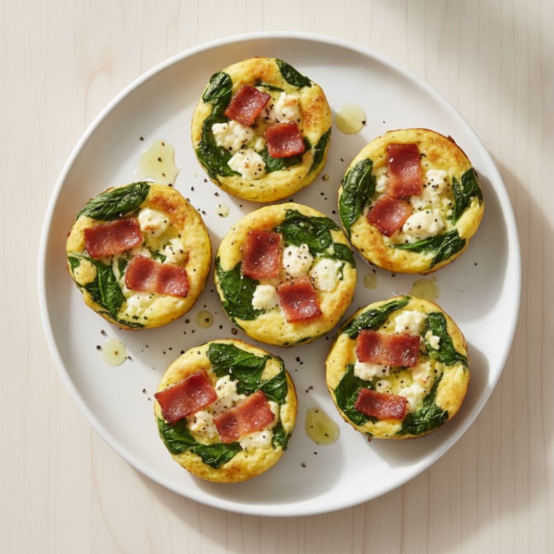 Baked Spinach Feta Egg Bites with Turkey Bacon