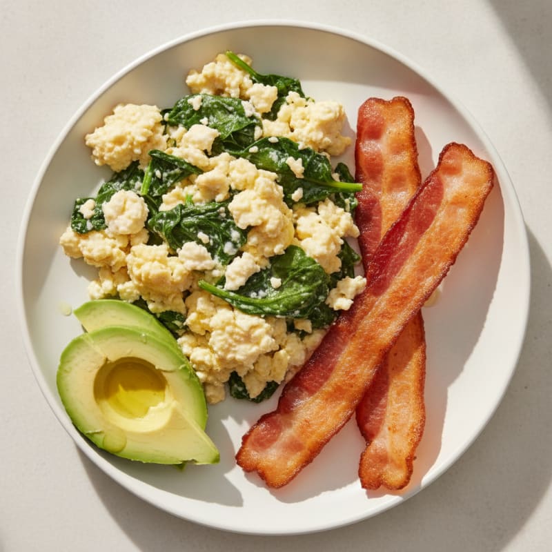 Cottage Cheese Scramble with Spinach and Turkey Bacon
