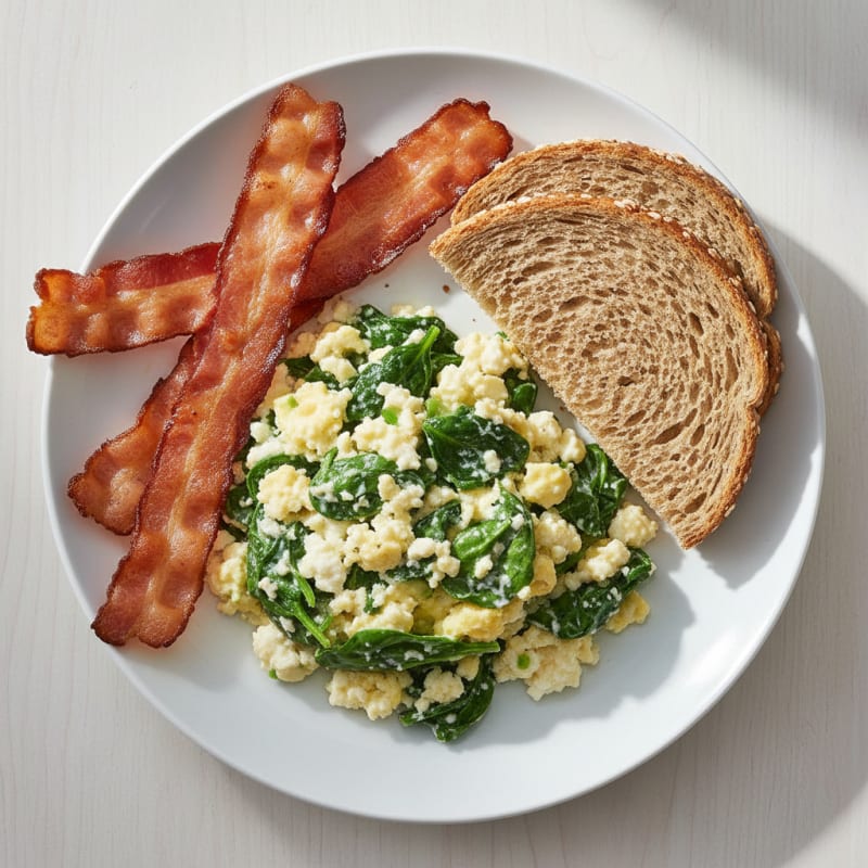 Cottage Cheese Scramble with Spinach and Turkey Bacon