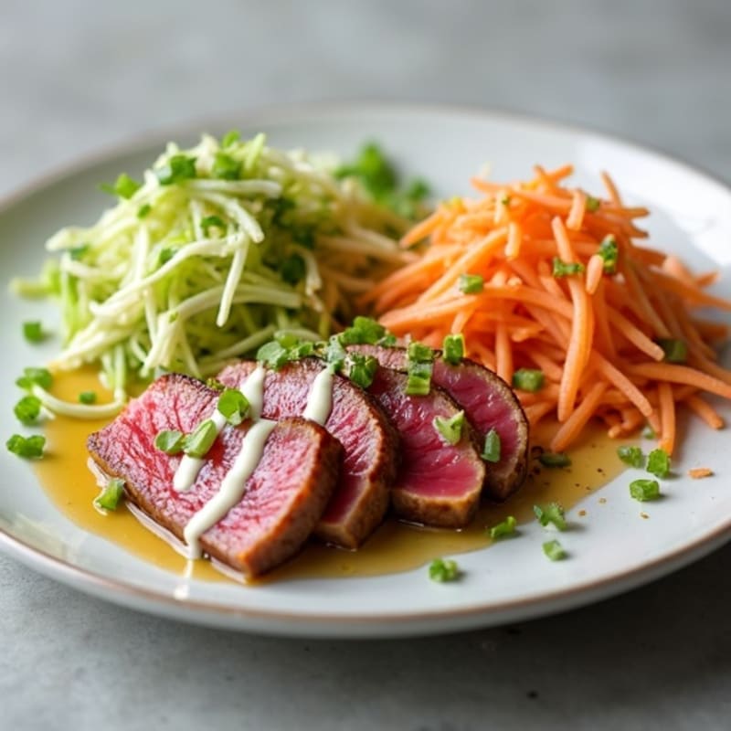 Seared Ahi Tuna with Creamy Wasabi Drizzle and Crispy Asian Slaw