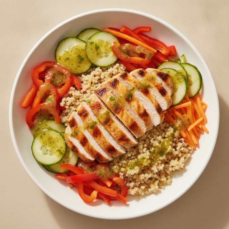 Grilled Chicken and Quinoa Power Bowl with Crunchy Vegetables