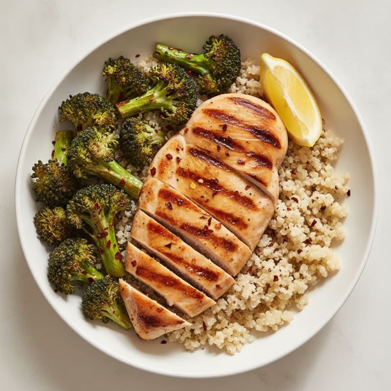 Grilled Chicken and Quinoa Bowl with Roasted Broccoli