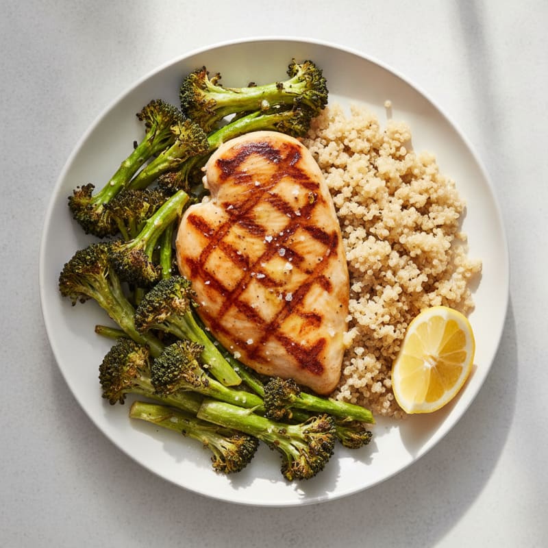 Grilled Chicken Breast with Roasted Broccoli and Quinoa
