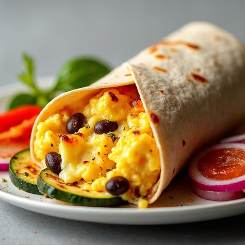 Hearty Scrambled Egg and Black Bean Burrito with Roasted Vegetables