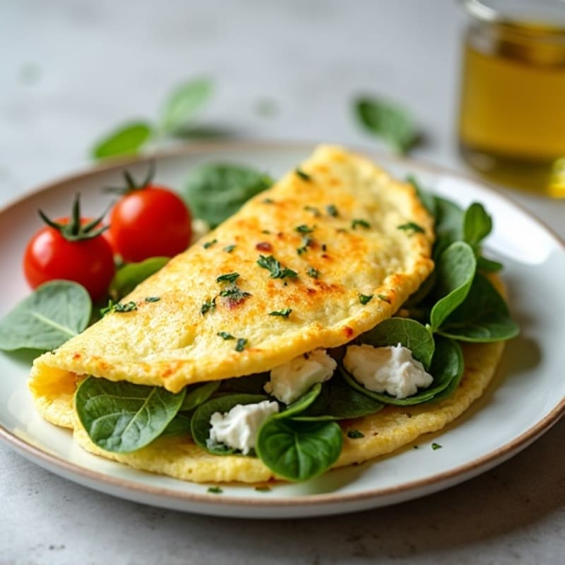 Egg White Spinach Omelette with Cottage Cheese and Cherry Tomatoes