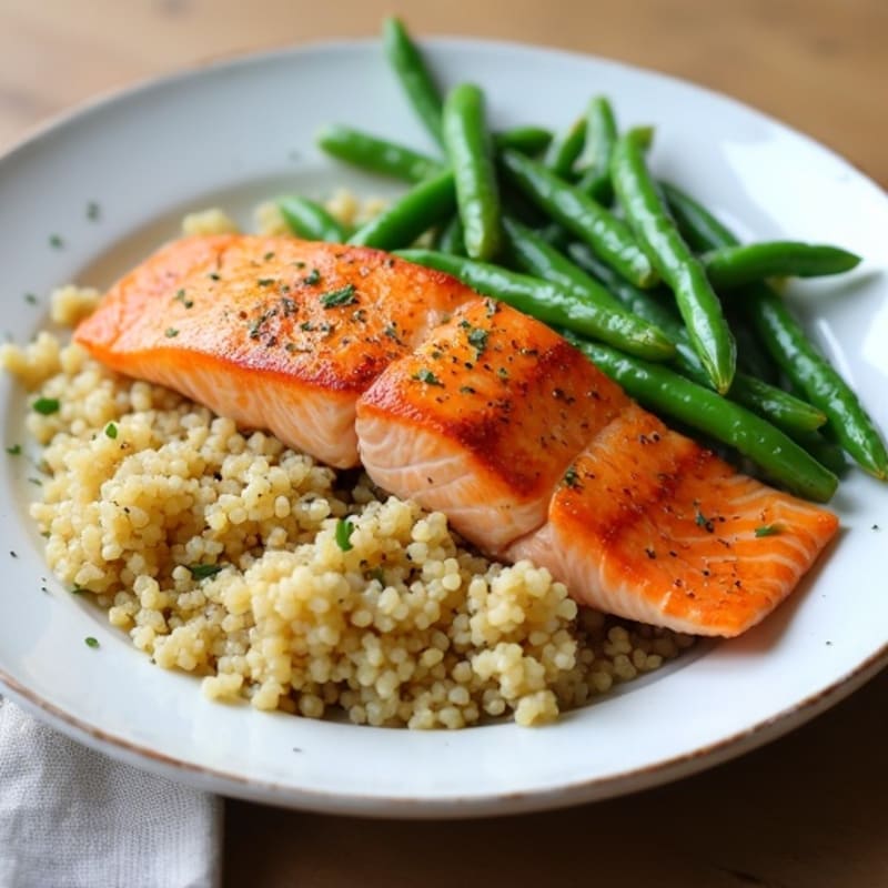 Seared Salmon Fillet with Quinoa and Garlic Green Beans