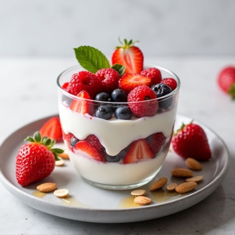 Greek Yogurt Protein Parfait with Mixed Berries and Almonds