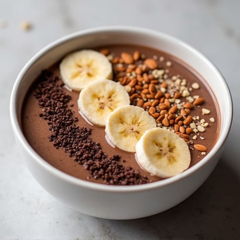 Creamy Chocolate Protein Smoothie Bowl with Toasted Almonds and Cacao Nibs