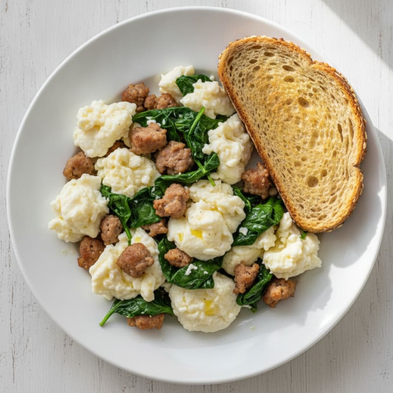 Egg White Scramble with Turkey Sausage and Spinach