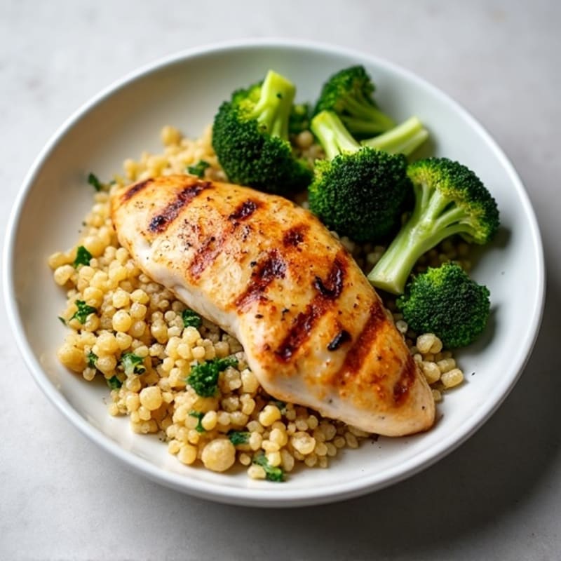 Grilled Chicken Breast with Quinoa and Roasted Broccoli